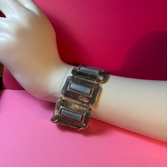 3 Bracelets * Tiger Eye Teeth Silver tone* Celluloid Blue Rectangles* Egyptian - Picture 3 of 15